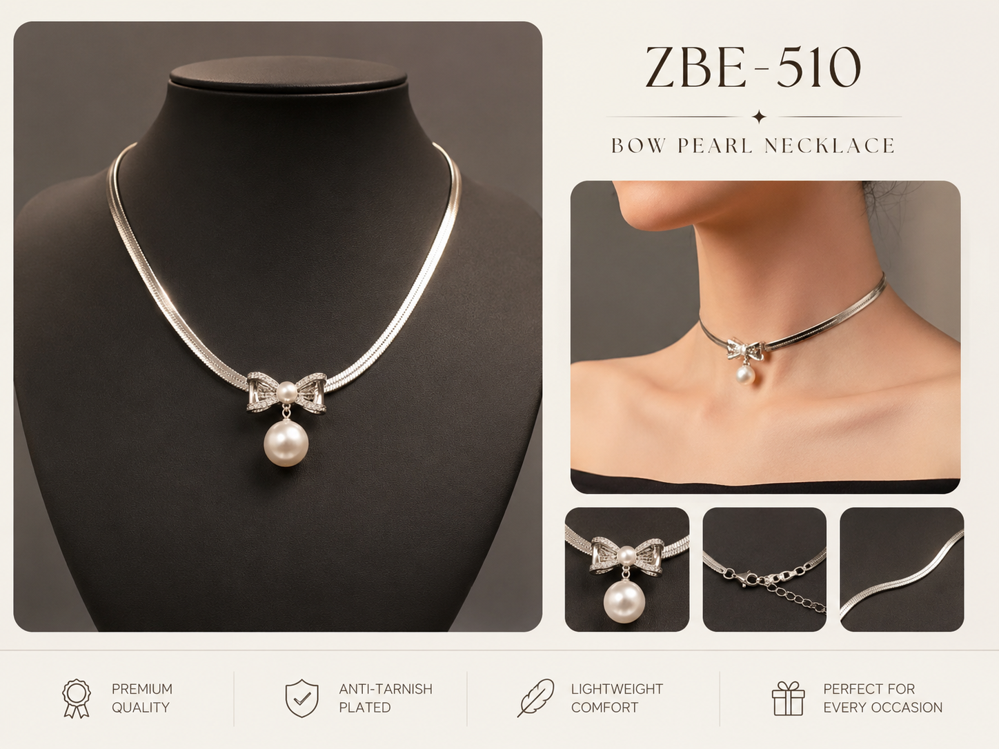 Celeste Bow Pearl Necklace