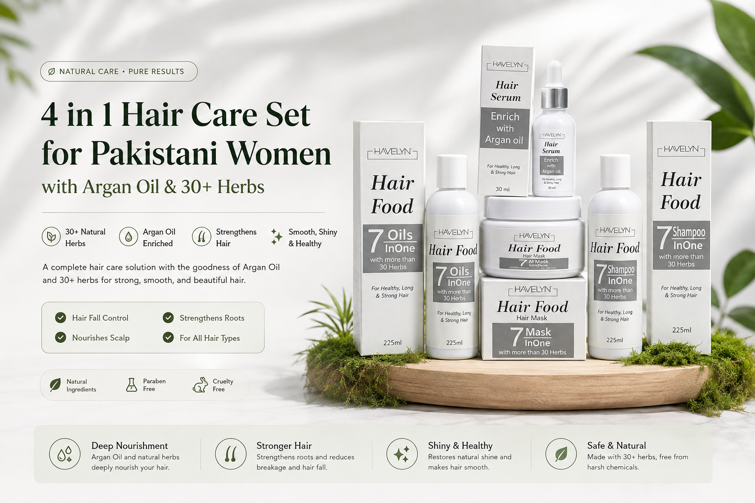 4 in 1 Hair Care Set for Pakistani Women with Argan Oil & 30+ Herbs