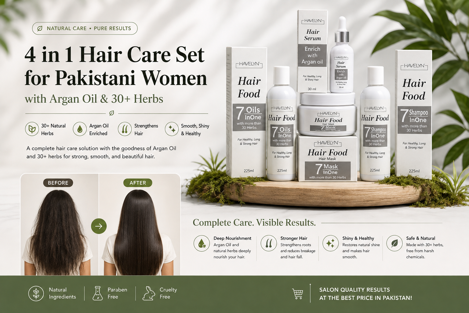 4 in 1 Hair Care Set for Pakistani Women with Argan Oil & 30+ Herbs