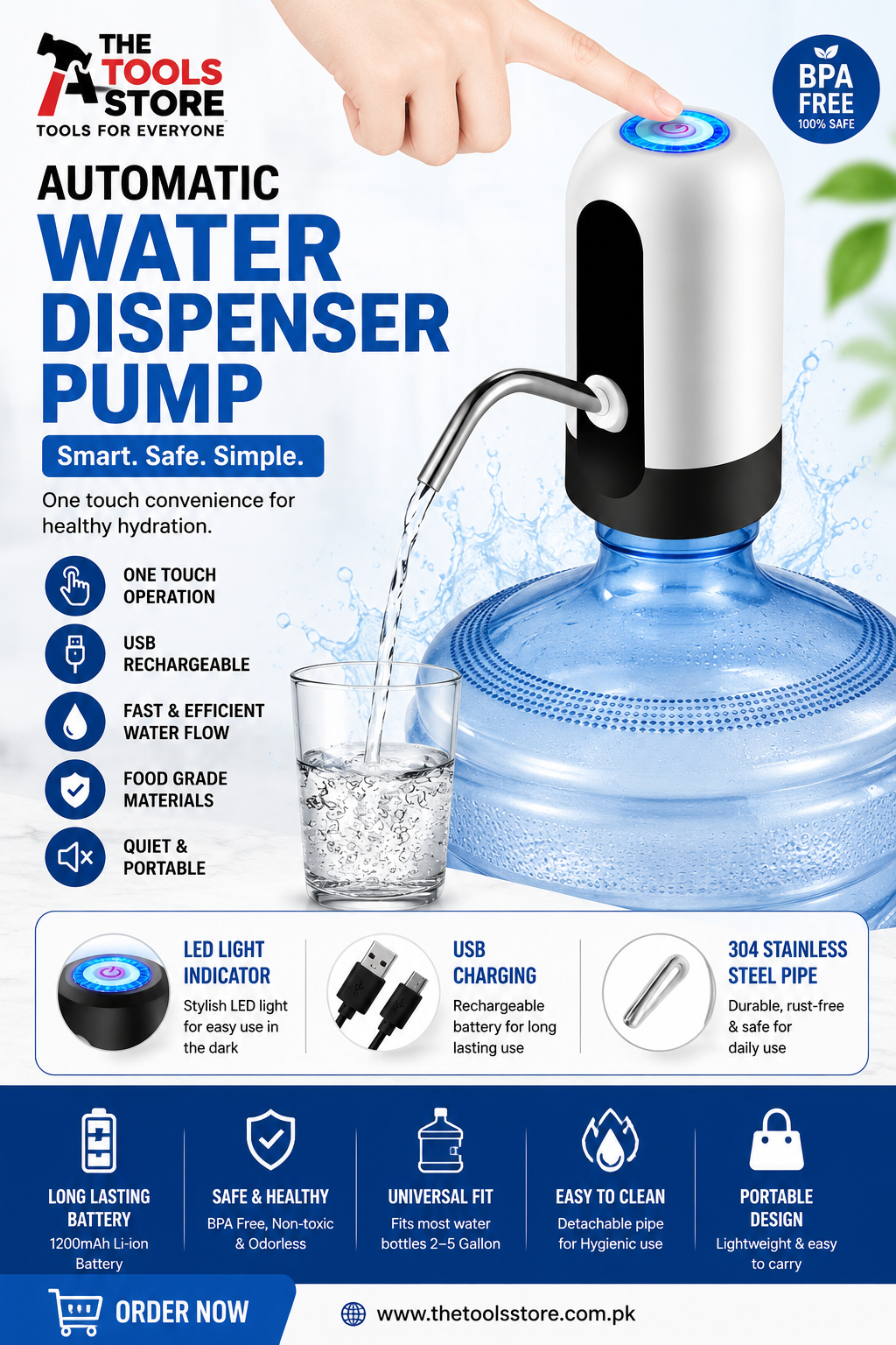 Touch Switch Water Pump with 1200mAh Battery