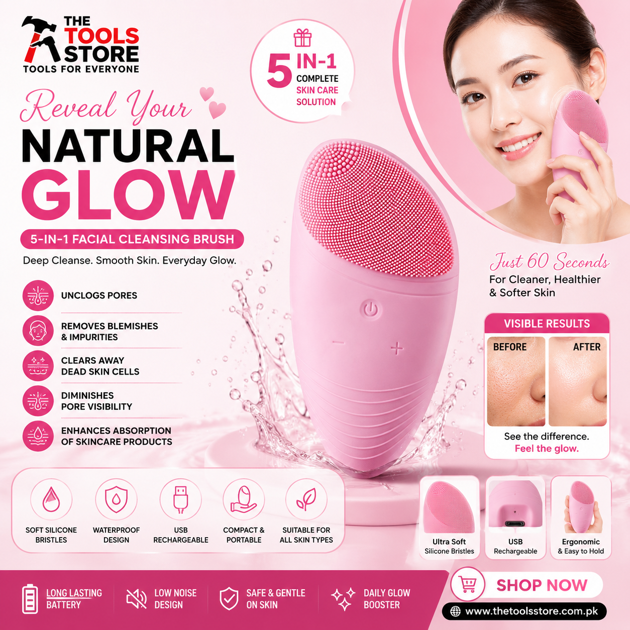 Pink Silicone Facial Cleanser for Pore Care
